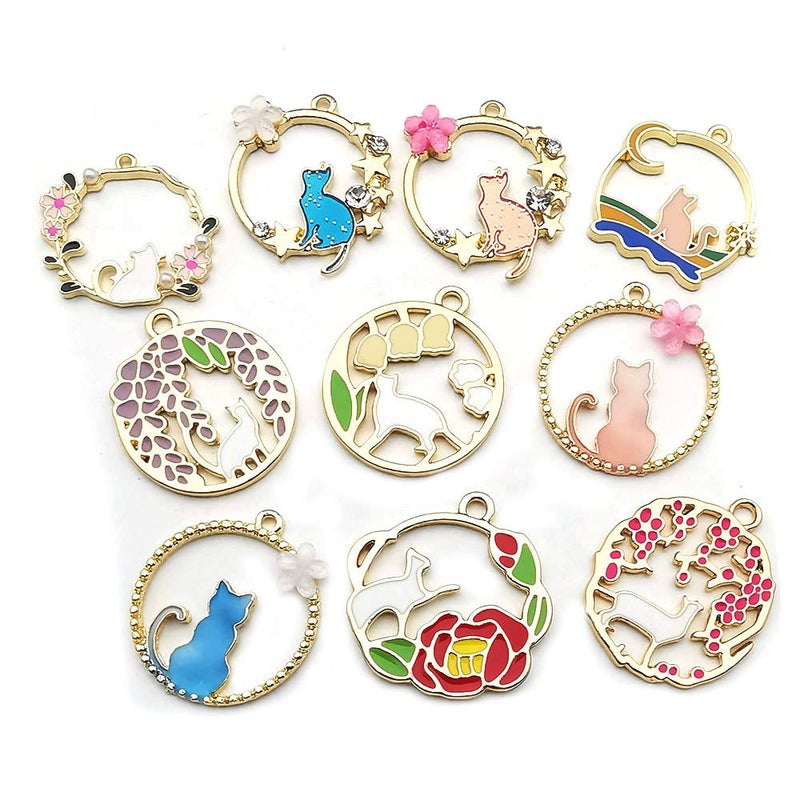 WOCRAFT 20 pcs Gold Plated Enamel Flower Cat Charms Pendant for Jewelry Making Necklace Bracelet Earring and Slime DIY Jewelry Accessories Charms (M451) - Image 3